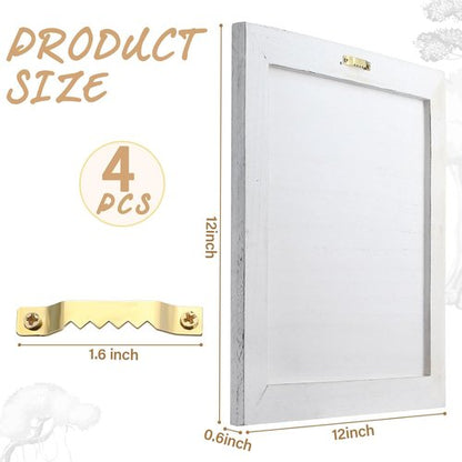 DoubleFill Rustic Wooden Signs - 4 Pcs Blank Craft Plaques, 12 x 12 x 0.6 Inch, Perfect for DIY Projects | White