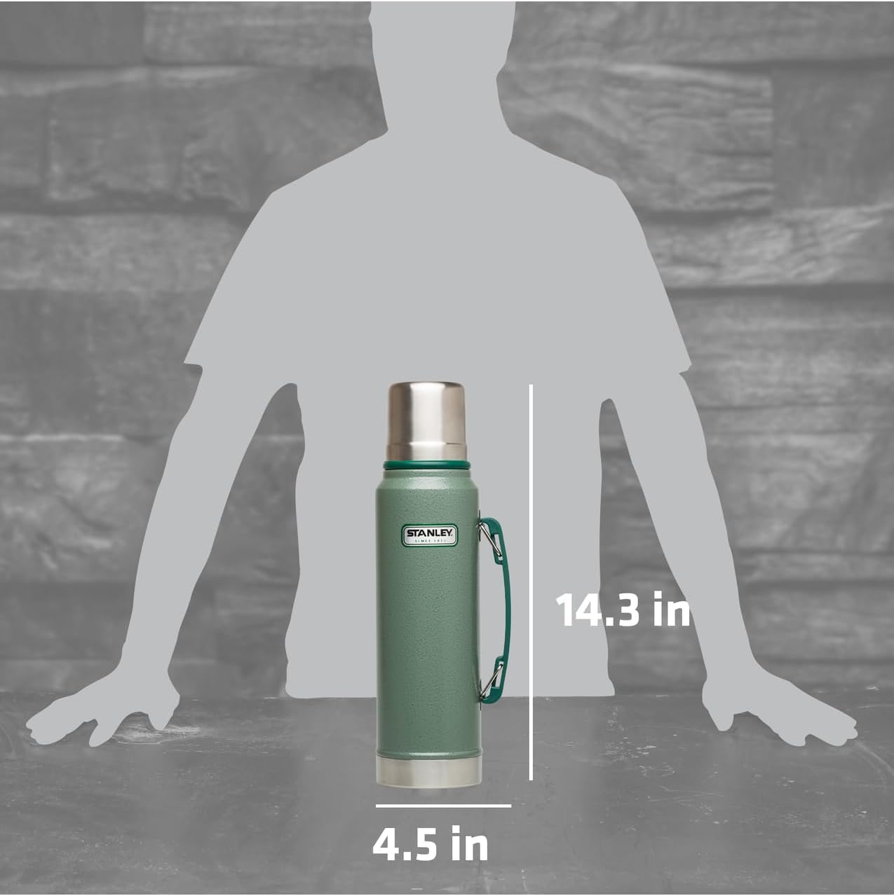Stanley Heritage Classic Vacuum Bottle - 1.1 Qt Insulated Stainless Steel | Leakproof Cup Lid | Hammertone Green