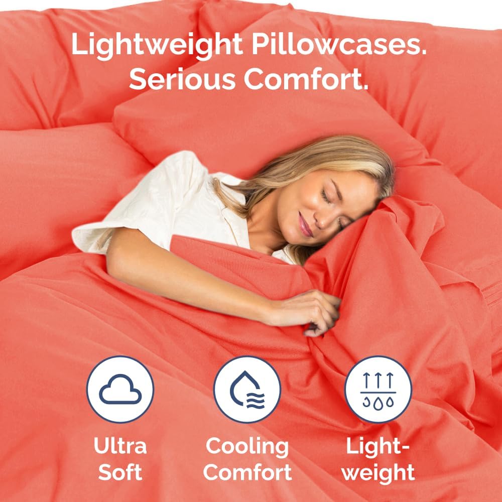 Skiennix Standard Pillow Cases Set of 4 - Ultra Soft Hotel Quality Covers - Machine Washable Coral