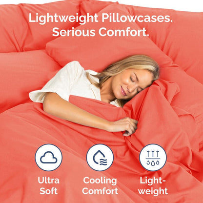 Skiennix Standard Pillow Cases Set of 4 - Ultra Soft Hotel Quality Covers - Machine Washable Coral
