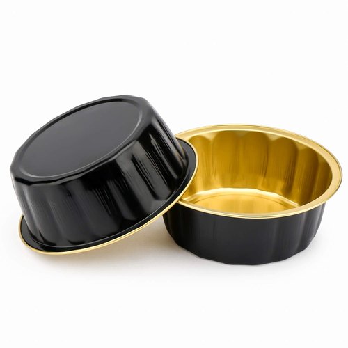 Beasea Disposable Ramekins 8oz, 100 Pack Black Gold Aluminum Foil Cups with Lids, Disposable Creme Brulee Muffin Cupcake Baking Cup Mini Pudding Cups for Party Wedding Birthday