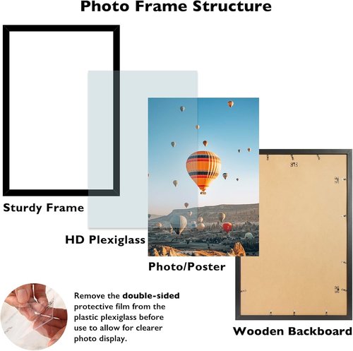 JCJMY 22.375x34 Black Picture Frame - Versatile Wall Hanging for Posters & Photos | Horizontal & Vertical Formats
