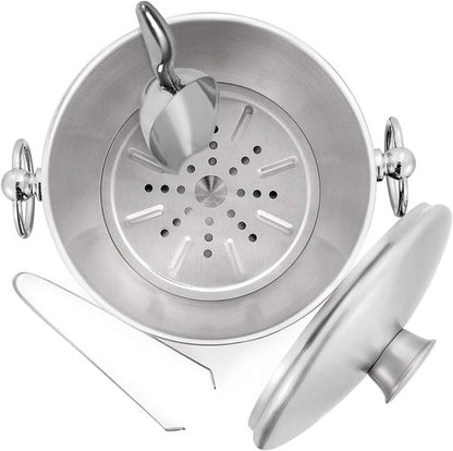 Ice Bucket with Lid, Scoop, Tongs and Strainer - Well Made Insulated Stainless Steel Keep Ice Frozen Longer - Ideal for Cocktail Bar, Parties, Chilling Wine, Champagne - 3 Liter (Stainless Steel)