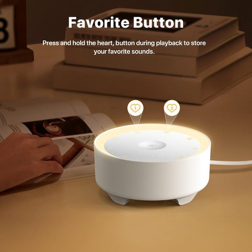 Kipcush White Noise Machine - 20 Soothing Sounds for Sleep | Dimmable Night Light & Timer