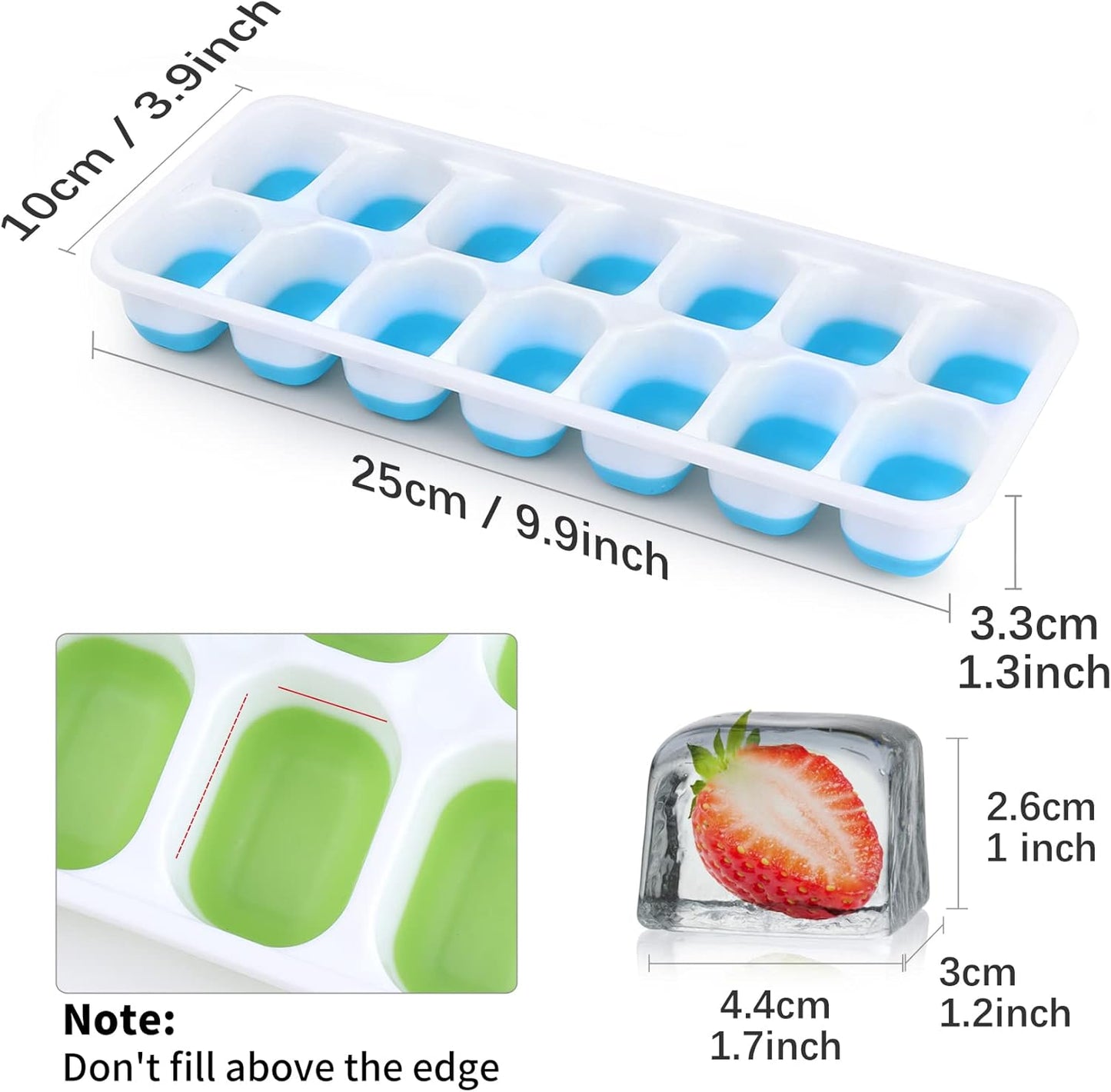 Skiennix Silicone Ice Cube Tray - 8 Pack Easy-Release & Flexible Design | Stackable with Spill-Resistant Lid (4 Blue + 4 Green)