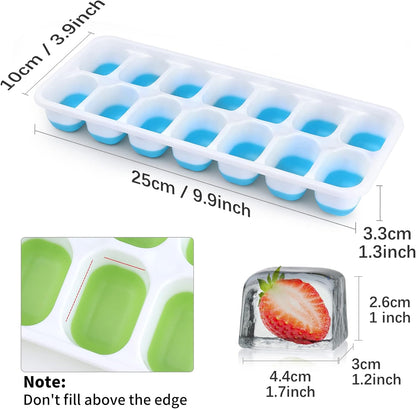 Skiennix Silicone Ice Cube Tray - 8 Pack Easy-Release & Flexible Design | Stackable with Spill-Resistant Lid (4 Blue + 4 Green)