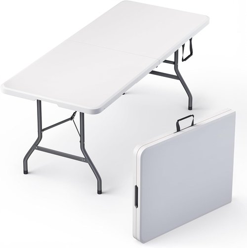 Foldable Table - 6 Feet Heavy Duty with Built-In Handle & Steel Legs | Perfect for Events, Picnics, and More
