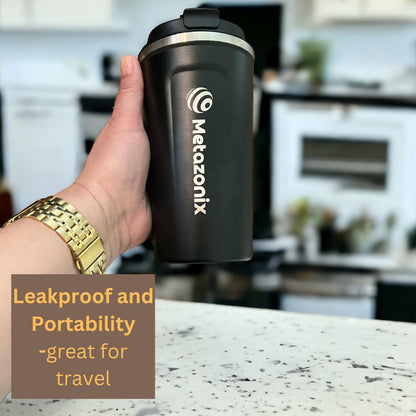 Metazonix - Travel Coffee Mug -17oz Stainless Steel Coffee Mug - Coffee Travel Mug Spill Proof Leak Proof - Insulated Coffee Mug With Lid - Travel Coffee Tumbler (Black)