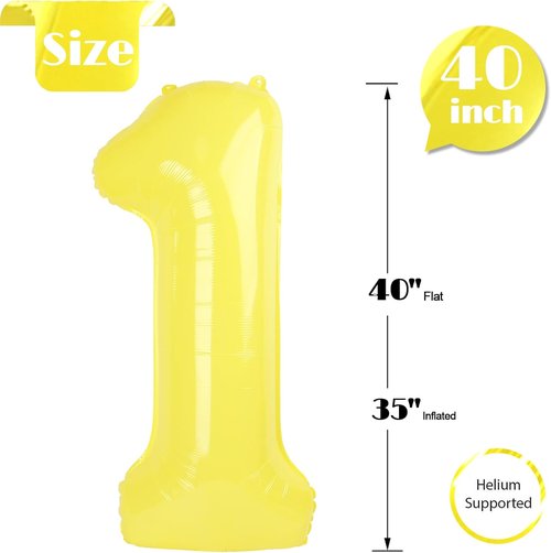 1st Birthday Decorations | Skiennix 40-Inch Yellow Number 1 Balloon for Girls & Toddlers