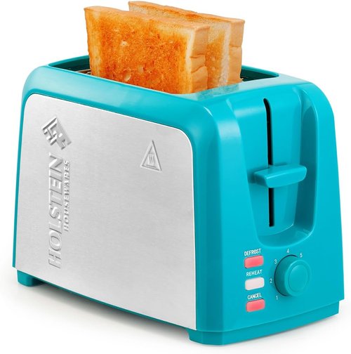 Holstein Housewares 2-Slice Toaster - Extra-Wide Slots, 7 Browning Settings, Compact Stainless Steel | Teal