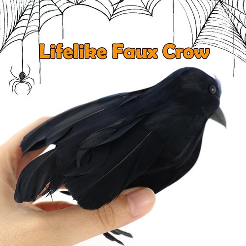AEVBSOY Black Feathered Crows - Realistic Handmade Halloween Decorations | 3 Pack for Indoor/Outdoor Use