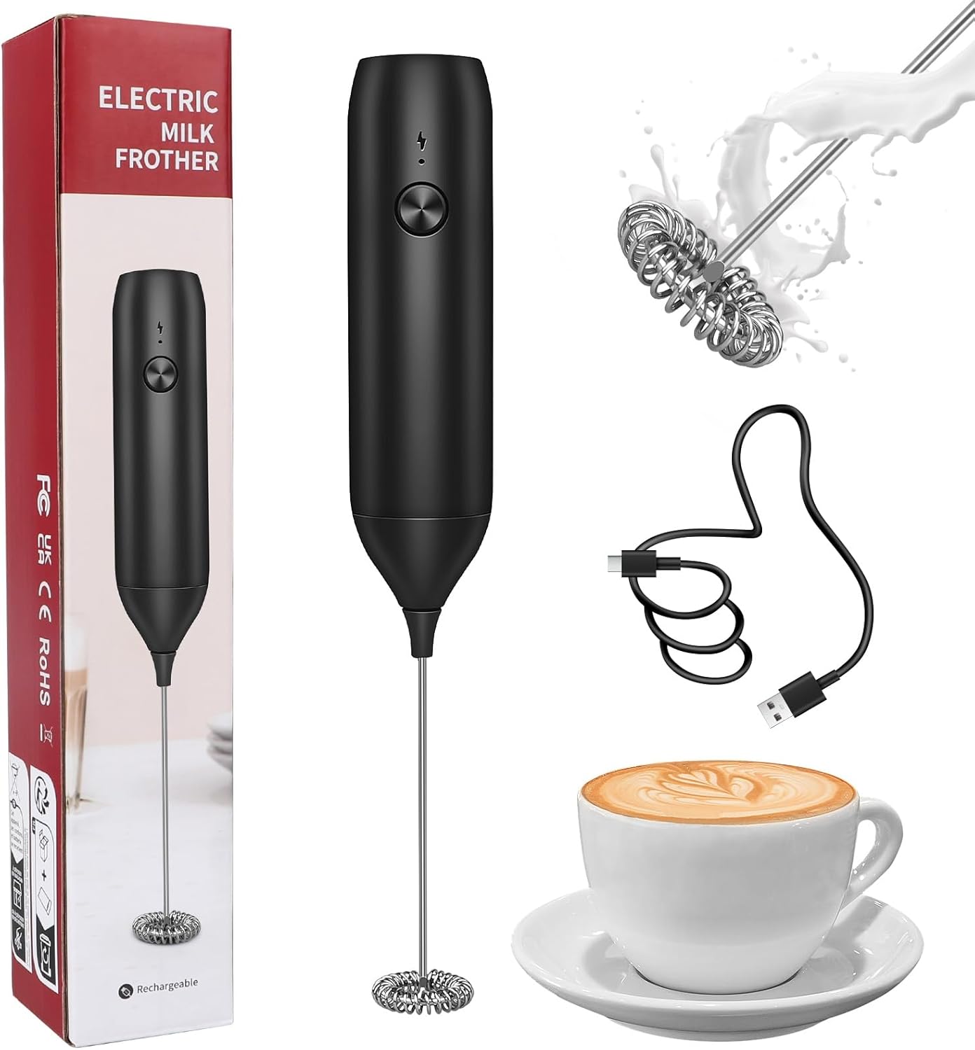 Skiennix Handheld Milk Frother - Rechargeable Electric Whisk for Coffee, Latte & Matcha | Perfect for Hot Chocolate & Protein Drinks
