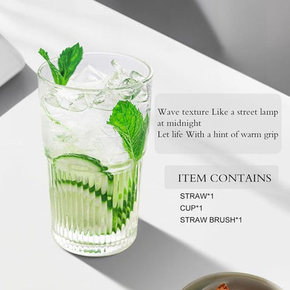 Luiaiog Glass Cups - 18.5oz Reusable Tumblers with Lids & Straws | Shatter-Resistant, Ideal for Iced Coffee & Smoothies