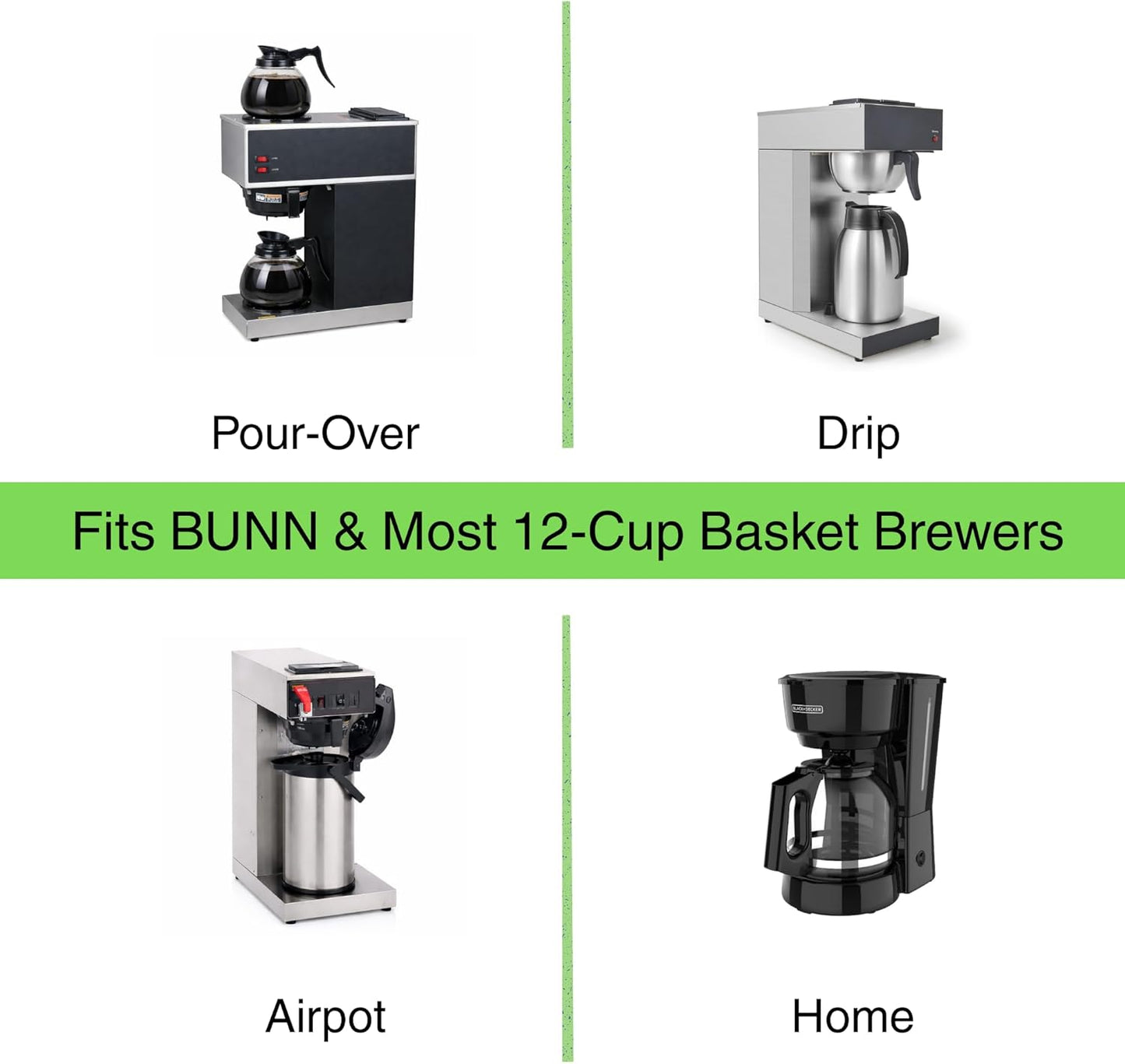 Pine & Pebble® 12-Cup Coffee Filters - 500 Count | Tall-Walled Basket Style (9.84" x 4.33") | No Grounds, No Mess | Perfect for BUNN & Standard Coffee Makers