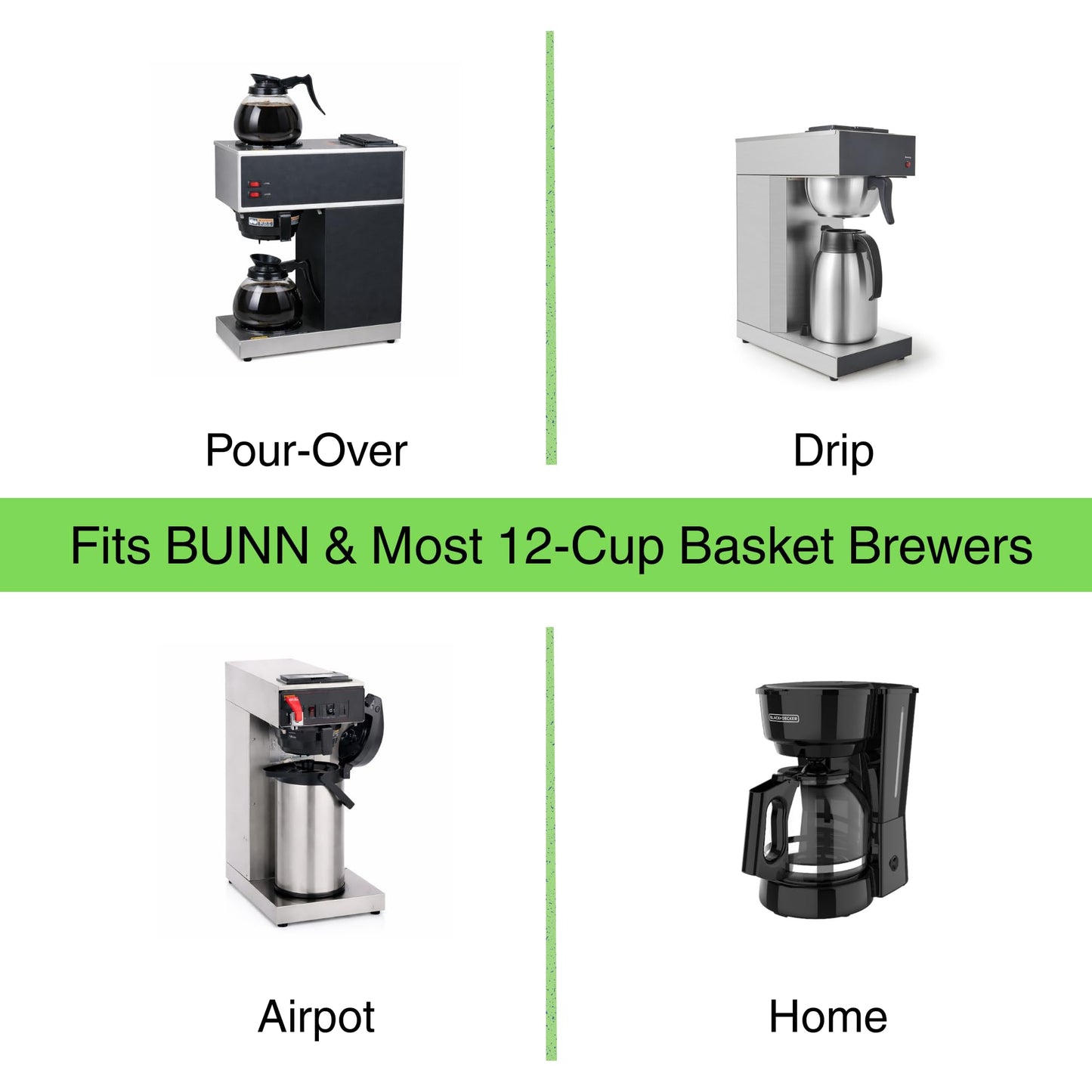 Pine & Pebble® 12-Cup Large Commercial Coffee Filters, 500 Count | Tall-Walled Basket Style (9.84" x 4.33") | No Grounds, No Mess | Fits BUNN & Standard Coffee Makers | Bulk for Cafés & Offices