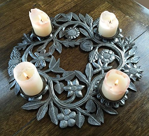 Holiday Advent Wreath Metal Art Centerpiece - Handmade Holiday Decor 15x15 Inches