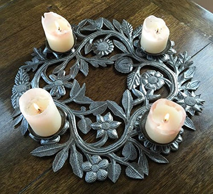 Holiday Advent Wreath Metal Art Centerpiece - Handmade Holiday Decor 15x15 Inches