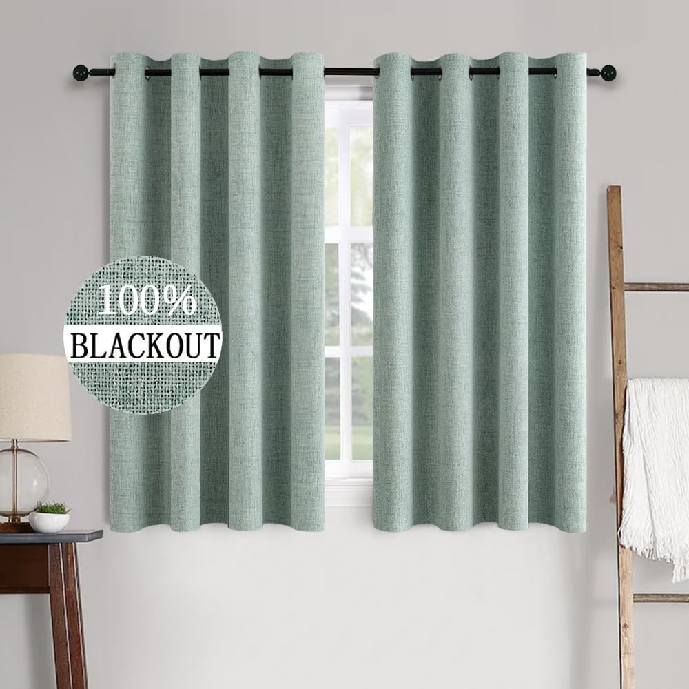 MIULEE Blackout Curtains - 100% Thermal Insulated Linen Texture Drapes | Seafoam Green, 52x63 Inch (2 Panels)
