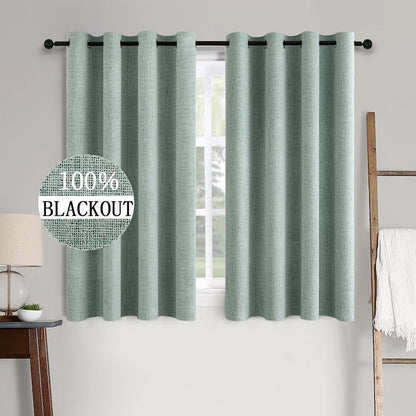 MIULEE Blackout Curtains - 100% Thermal Insulated Linen Texture Drapes | Seafoam Green, 52x45 Inch (2 Panels)