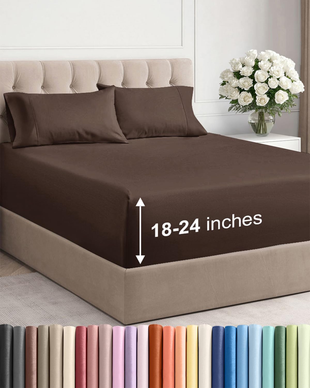 Skiennix Extra Deep Twin Sheet Set - 4-Piece Cooling Bedding - Soft, Wrinkle-Free Comfort - Brown