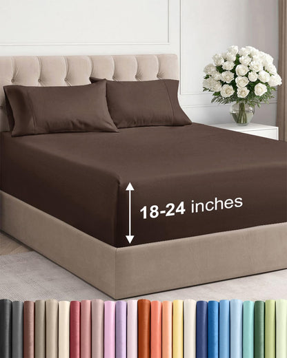 Skiennix Extra Deep Twin Sheet Set - 4-Piece Cooling Bedding - Soft, Wrinkle-Free Comfort - Brown