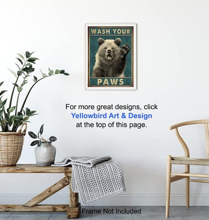 Bear Poster by Wash Your Hands | Kids Bathroom Wall Art & Funny Decor - 8x10 Unframed