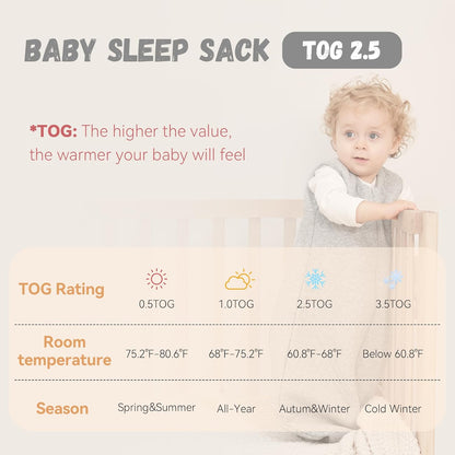 Yoofoss Baby Sleep Sack - 100% Organic Cotton Wearable Blanket for 0-6 Months | TOG 2.5, Warm Quilted Design