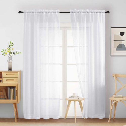 Ebesto White Sheer Curtains for Bedroom 84 Inches Long 2 Panels Set, Light Filtering Elegant Soft Airy Modern Sheer White Curtains for Living Room, Dual Rod Pocket Window Drapes, 2x40Wx84L Inches