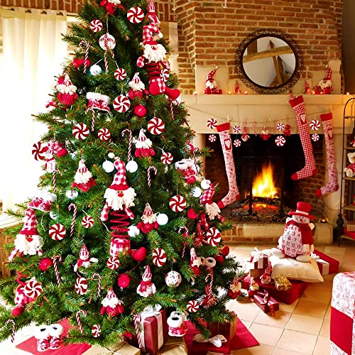 48PCS Christmas Candy Cane Hanging Ornaments Set - Lollipop Decorations with Gold & Silver Wire - Holiday Tree Decor