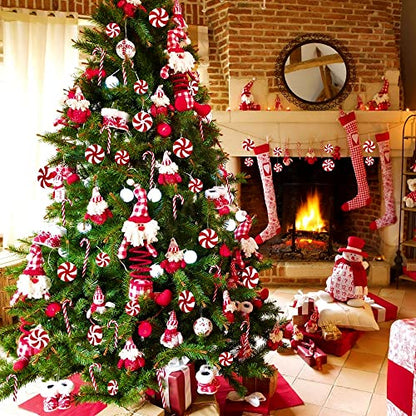 48PCS Christmas Candy Cane Hanging Ornaments Set - Lollipop Decorations with Gold & Silver Wire - Holiday Tree Decor