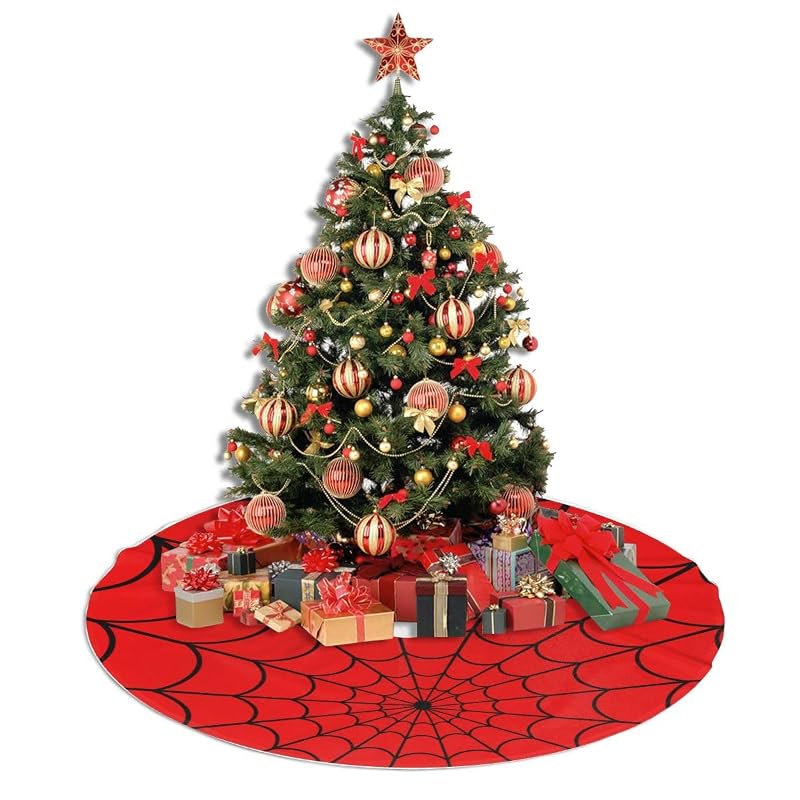 Red Black Spider Web 36" Christmas Tree Skirt - Xmas Holiday Decor (Variation: Red Black Spider Web+36")