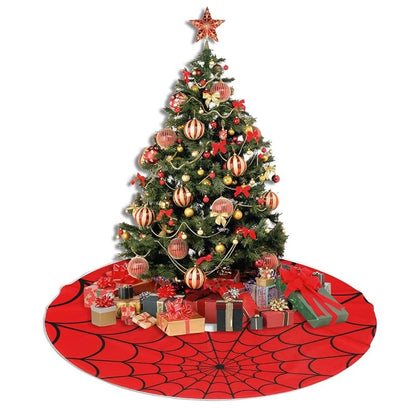Red Black Spider Web 36" Christmas Tree Skirt - Xmas Holiday Decor (Variation: Red Black Spider Web+36")