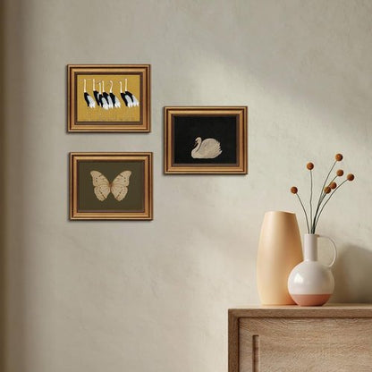 Gold Framed Vintage Butterfly Canvas Wall Art - Moody Insect Artwork for Living Room & Office | 8x10