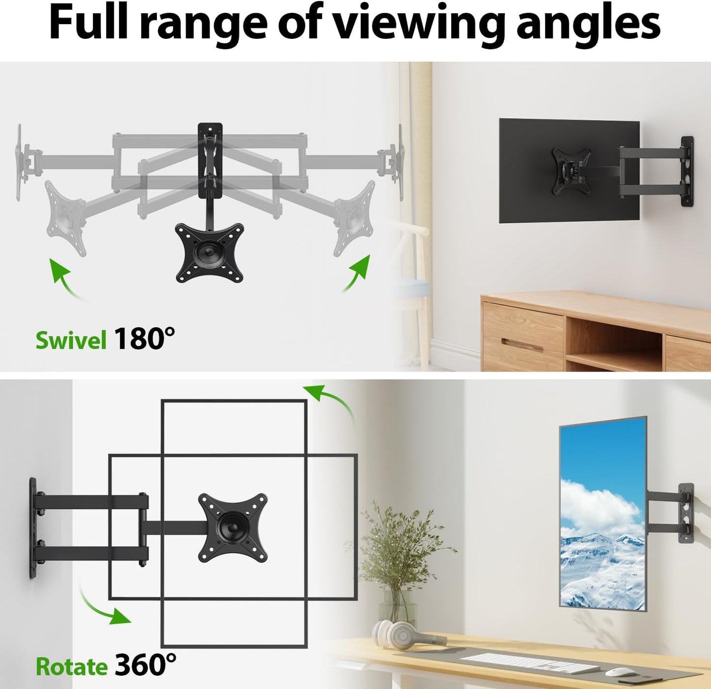 USX MOUNT Full Motion TV Wall Mount - Universal Corner Bracket for 13-32 Inch TVs | Swivel & Tilt, VESA 100x100mm, Up to 33LBS