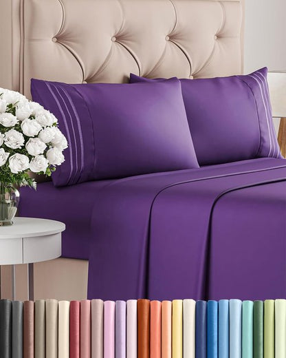 King Size 4 Piece Sheet Set - Comfy Breathable & Cooling Bed Sheets Set - Hotel Luxury Bedding for Women, Men, Kids, Teens, Boys & Girls - Deep Pockets, Ultra-Soft, Wrinkle Free - Oeko-Tex - Purple