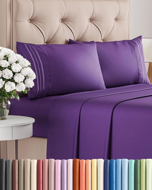 King Size 4 Piece Sheet Set - Comfy Breathable & Cooling Bed Sheets Set - Hotel Luxury Bedding for Women, Men, Kids, Teens, Boys & Girls - Deep Pockets, Ultra-Soft, Wrinkle Free - Oeko-Tex - Purple