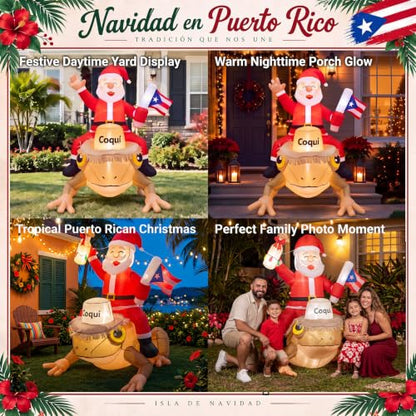 Puerto Rico Christmas Inflatable with Coqui Frog Outdoor Decor, LED Lighted Yard Decoration