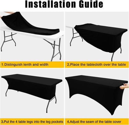 Smiry Spandex Table Cloth - 2 Pack Elastic Fitted Stretch Covers | Washable & Wrinkle-Free (Black, 48"x30"x30")