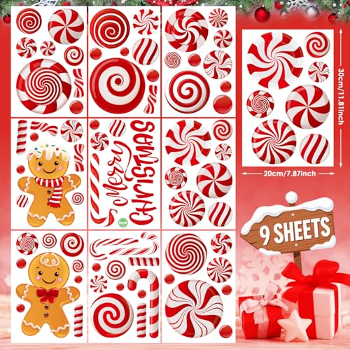 Christmas Window Clings - Reusable Double-Sided Gingerbread Man & Candy Decor - 73Pcs for Holiday Home & Party