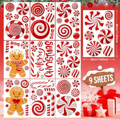 Christmas Window Clings - Reusable Double-Sided Gingerbread Man & Candy Decor - 73Pcs for Holiday Home & Party