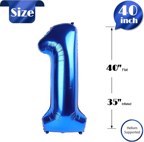 Blue One 1st Birthday Balloon - 40 Inch Giant Navy Number 1 Decoration for Boys & Toddlers