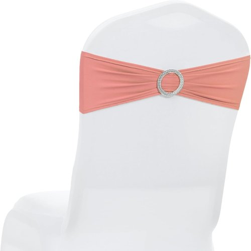 MDS Spandex Chair Sashes - Premium Stretch Covers with Buckle Slider | Universal Fit for Weddings & Events - Coral Peach