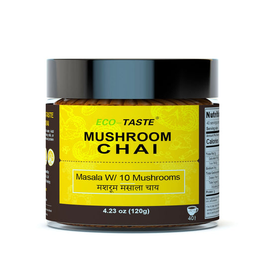 Mushroom Chai - 40 Servings, 10 Mushrooms Extract Powder with Masala Chai - Coffee Alternative, 120g