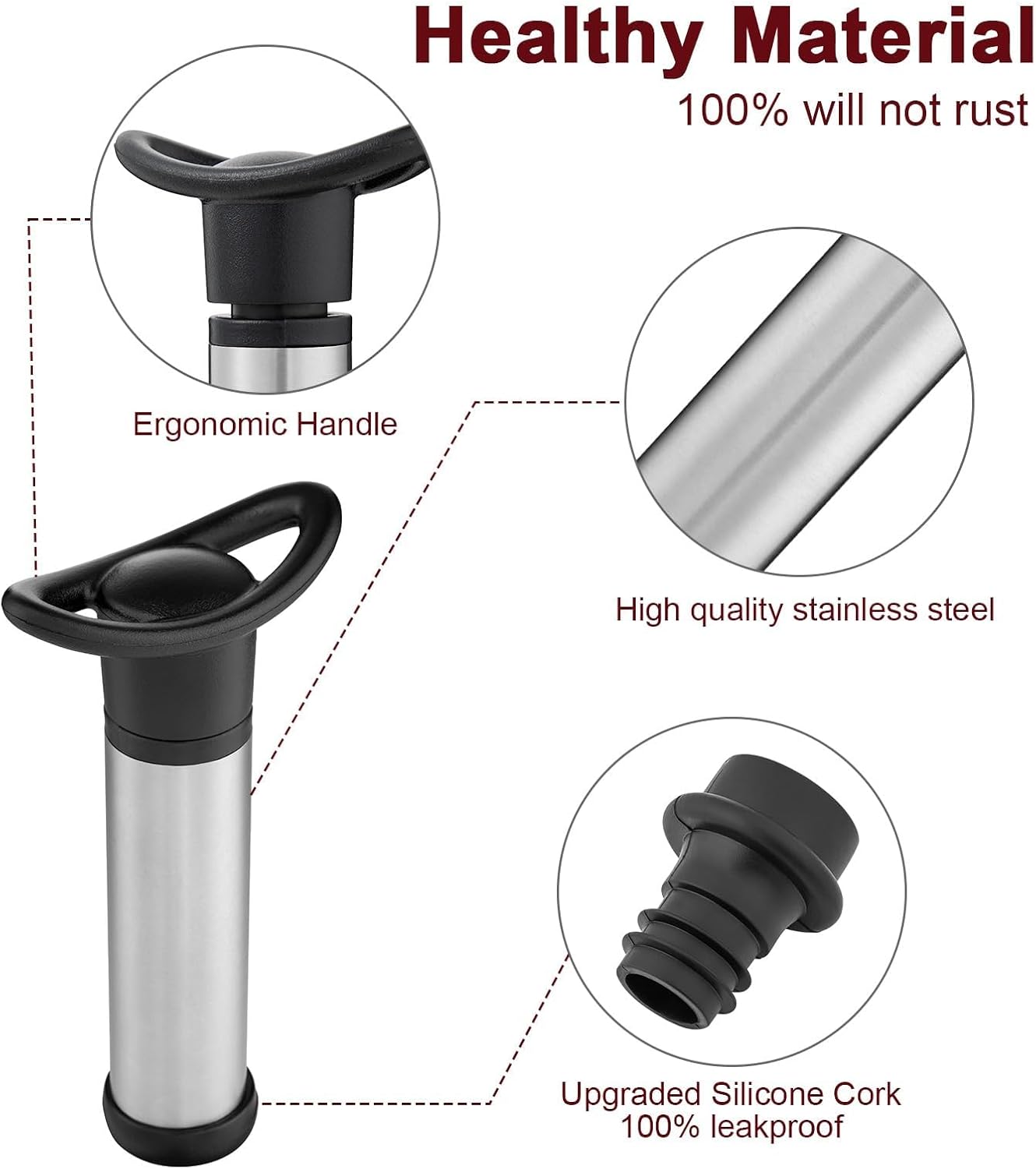 Wine Saver Vacuum Pump with 8 Wine Stoppers, Wine Bottle Stoppers with Food Grade Silicone Leak proof Keep Fresh Suitable for All Standard Wine Bottles