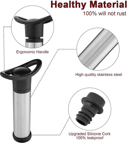 Wine Saver Vacuum Pump with 8 Wine Stoppers, Wine Bottle Stoppers with Food Grade Silicone Leak proof Keep Fresh Suitable for All Standard Wine Bottles