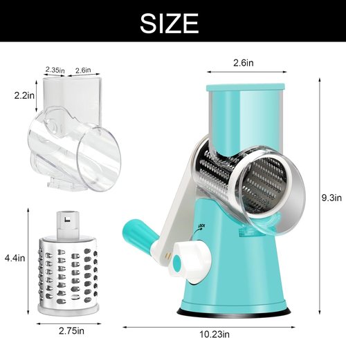 Cambom Rotary Cheese Grater - Hand Crank Shredder for Fresh Cheese & Vegetables | Non-Slip Base, Blue
