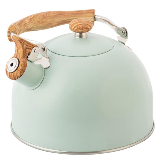 YTCYKJ Water Kettle,2.6 Quart Whistling Tea Kettle, Food Grade Stainless Steel Whistling Tea Pot with Wood Pattern Handle,Works For All Stovetops(Green-2.6 Quart)