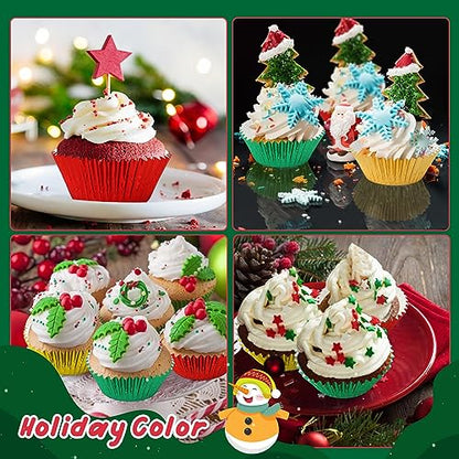 Christmas Foil Cupcake Liners Set - Red Green Gold Metallic 450pcs
