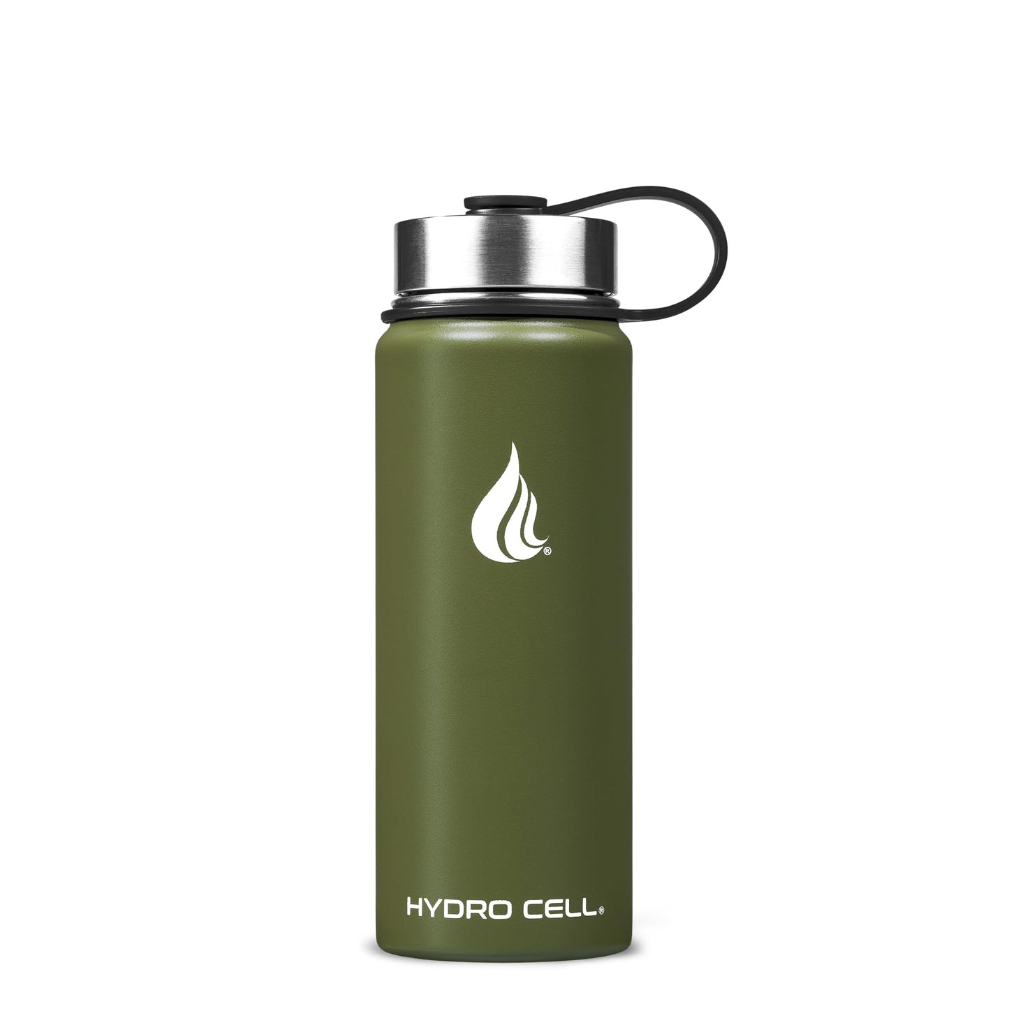 HYDRO CELL Stainless Steel Insulated Water Bottle with Straw - For Cold & Hot Drinks - Metal Vacuum Flask with Screw Cap and Modern Leakproof Sport Thermos for Kids & Adults (Army 18oz)