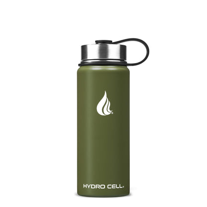 HYDRO CELL Stainless Steel Insulated Water Bottle with Straw - For Cold & Hot Drinks - Metal Vacuum Flask with Screw Cap and Modern Leakproof Sport Thermos for Kids & Adults (Army 18oz)